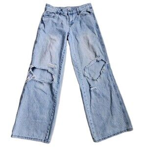 Pacsun Casey Low Rise Baggy WideLeg Distressed Denim Jeans, Womens Size 26